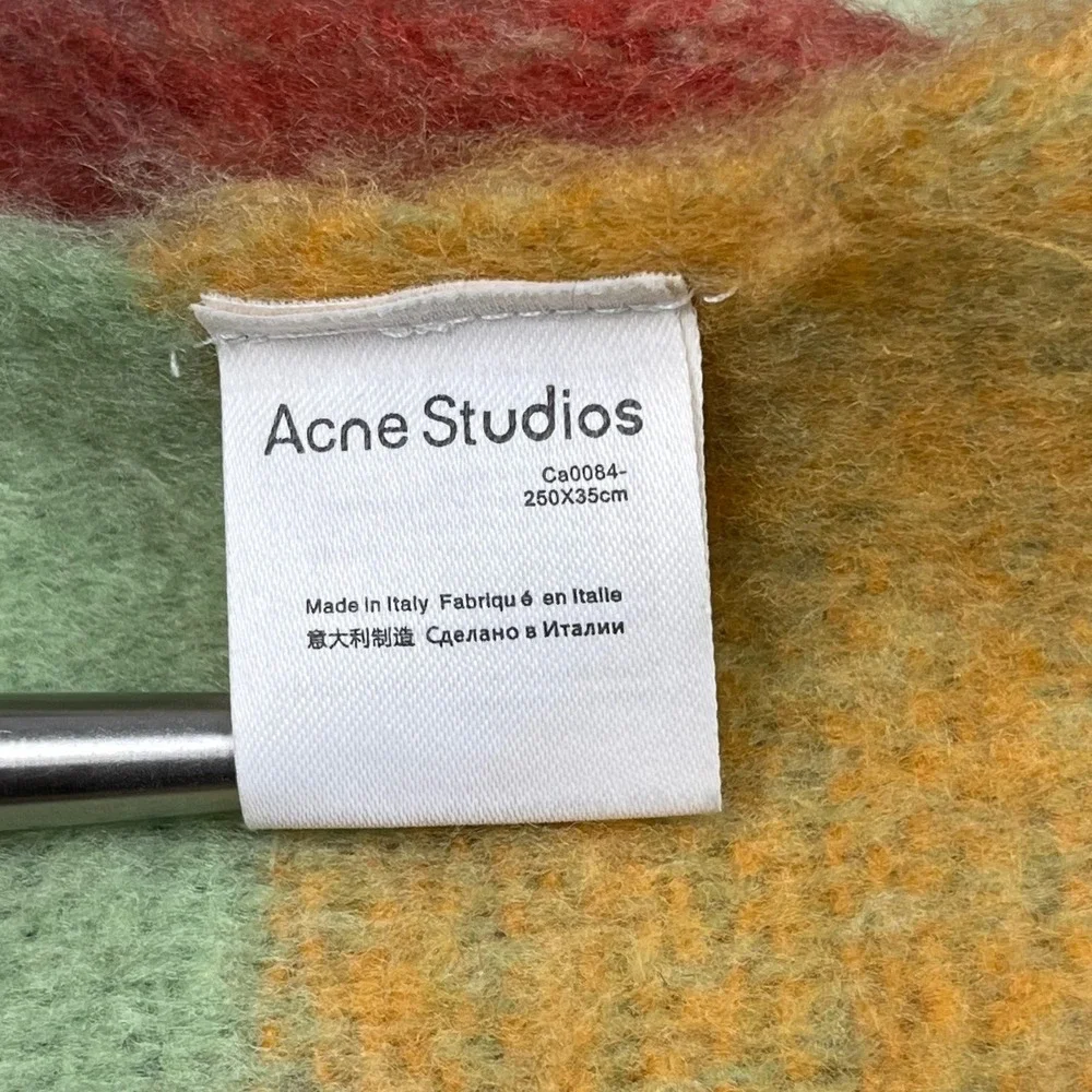 Acne Studios Unisex Scarf Oversized Check Plaid Mohair Wool Fringe Made in Italy
